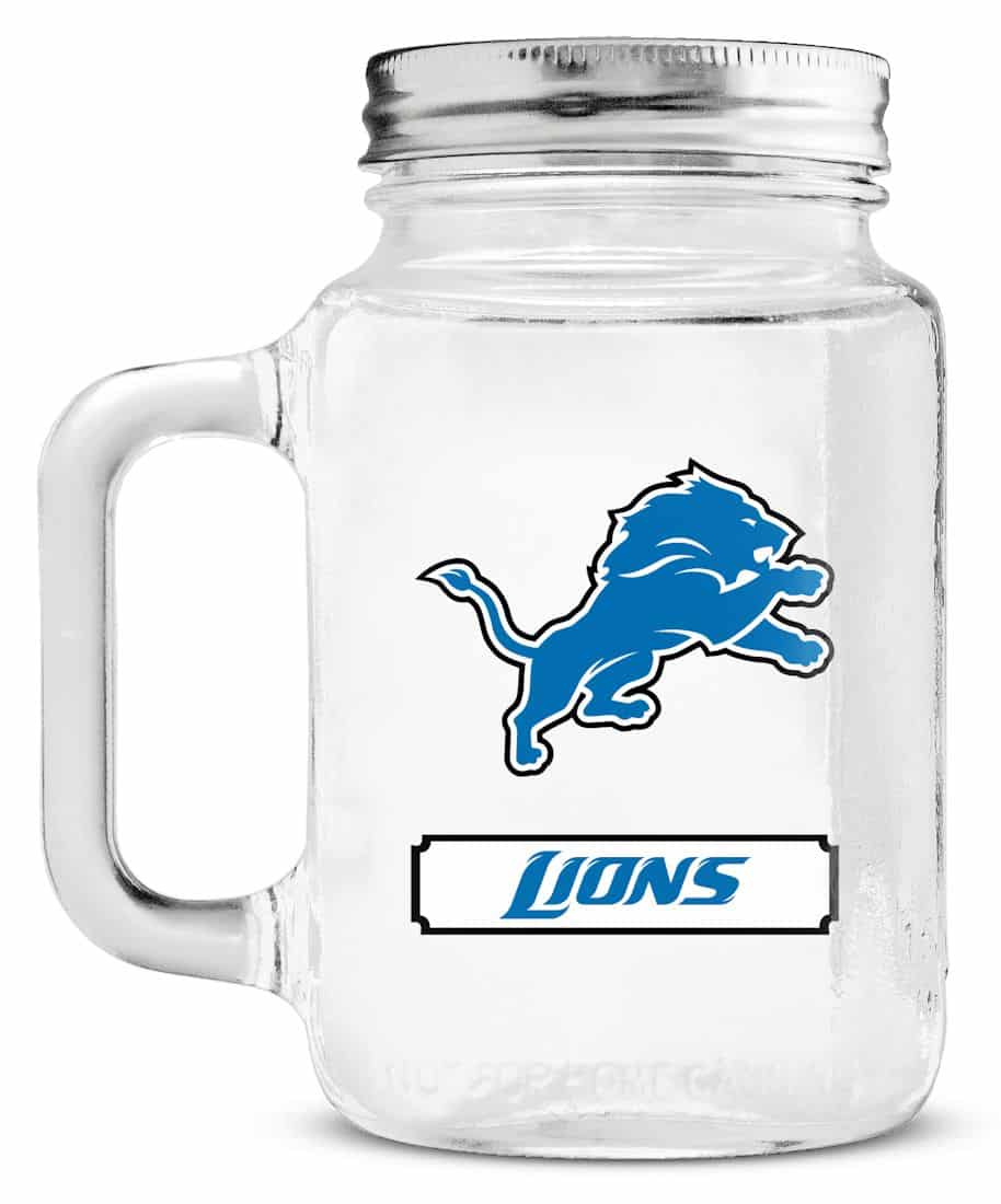 Detroit Lions NFL Mason Jar Glass With Lid