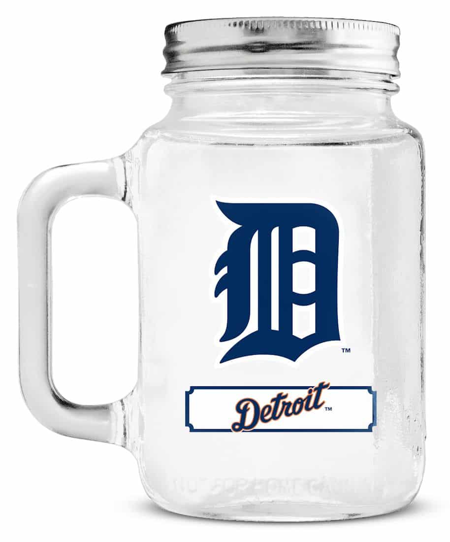 Detroit Tigers MLB Mason Jar Glass With Lid