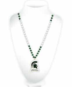 Michigan State Spartans NCAA Mardi Gras Beads with Medallion