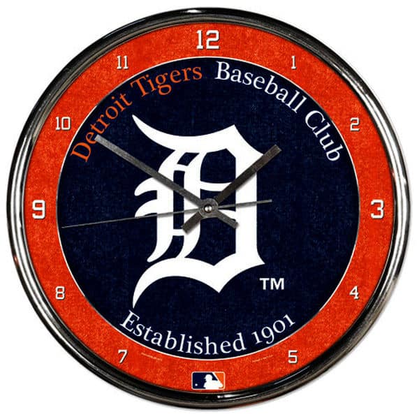 Detroit Tigers Round Chrome Clock