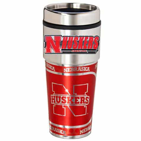 Nebraska Cornhuskers Travel Tumbler with Metallic Wrap (16oz)