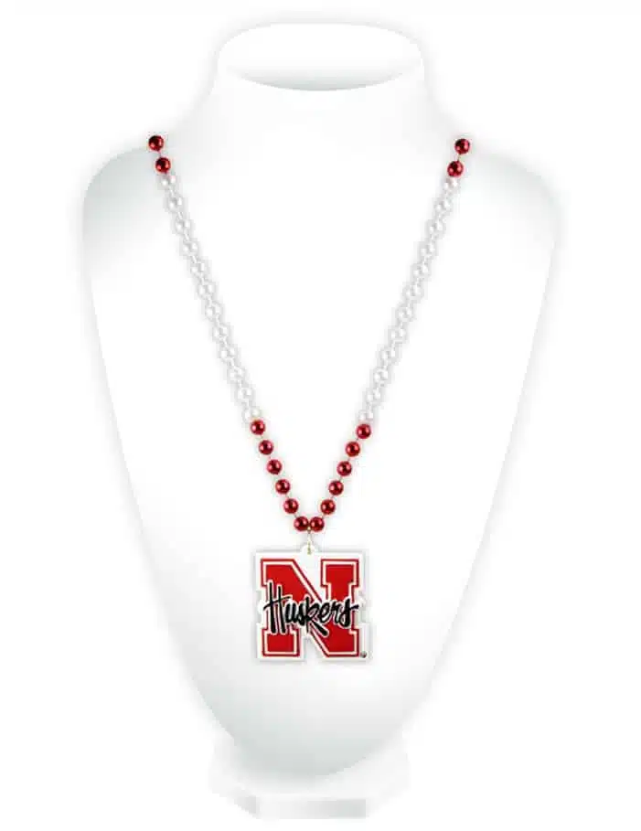 Nebraska Cornhuskers Mardi Gras Beads with Medallion