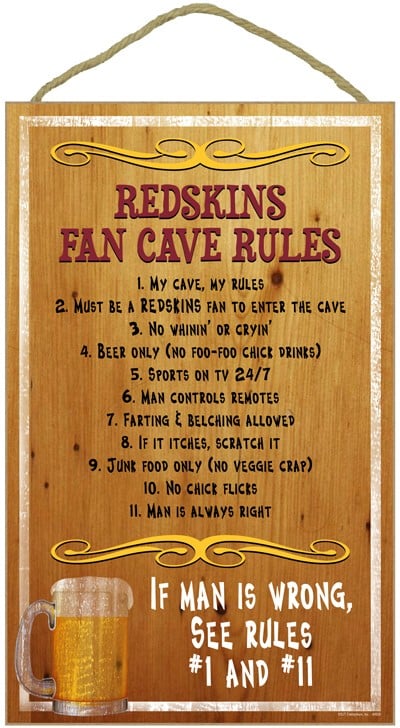 Washington Redskins Fan Cave Rules Wood Sign