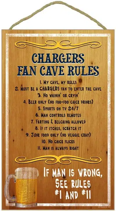 San Diego Chargers Fan Cave Rules Wood Sign