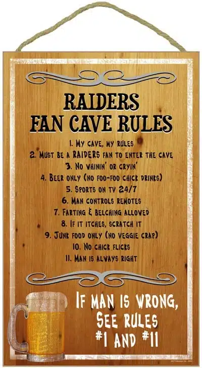 Oakland Raiders Fan Cave Rules Wood Sign