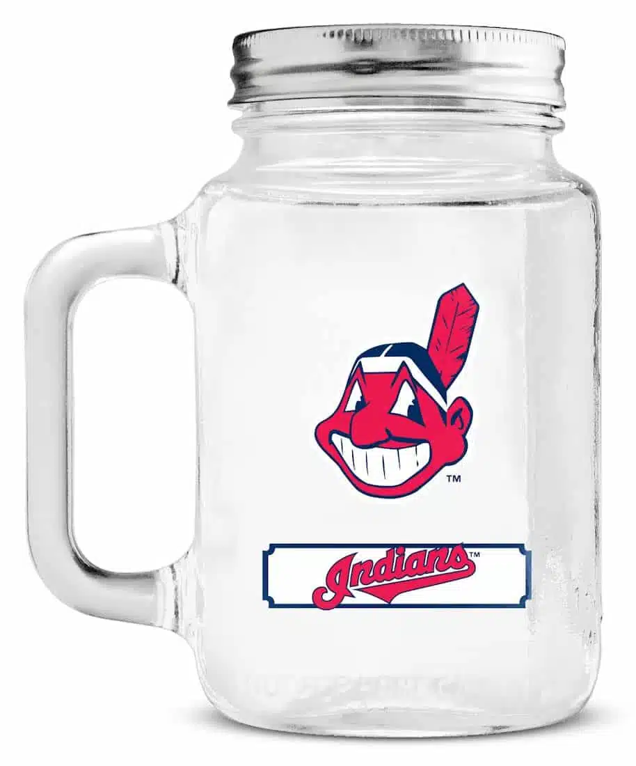 Cleveland Indians Mason Jar Glass With Lid