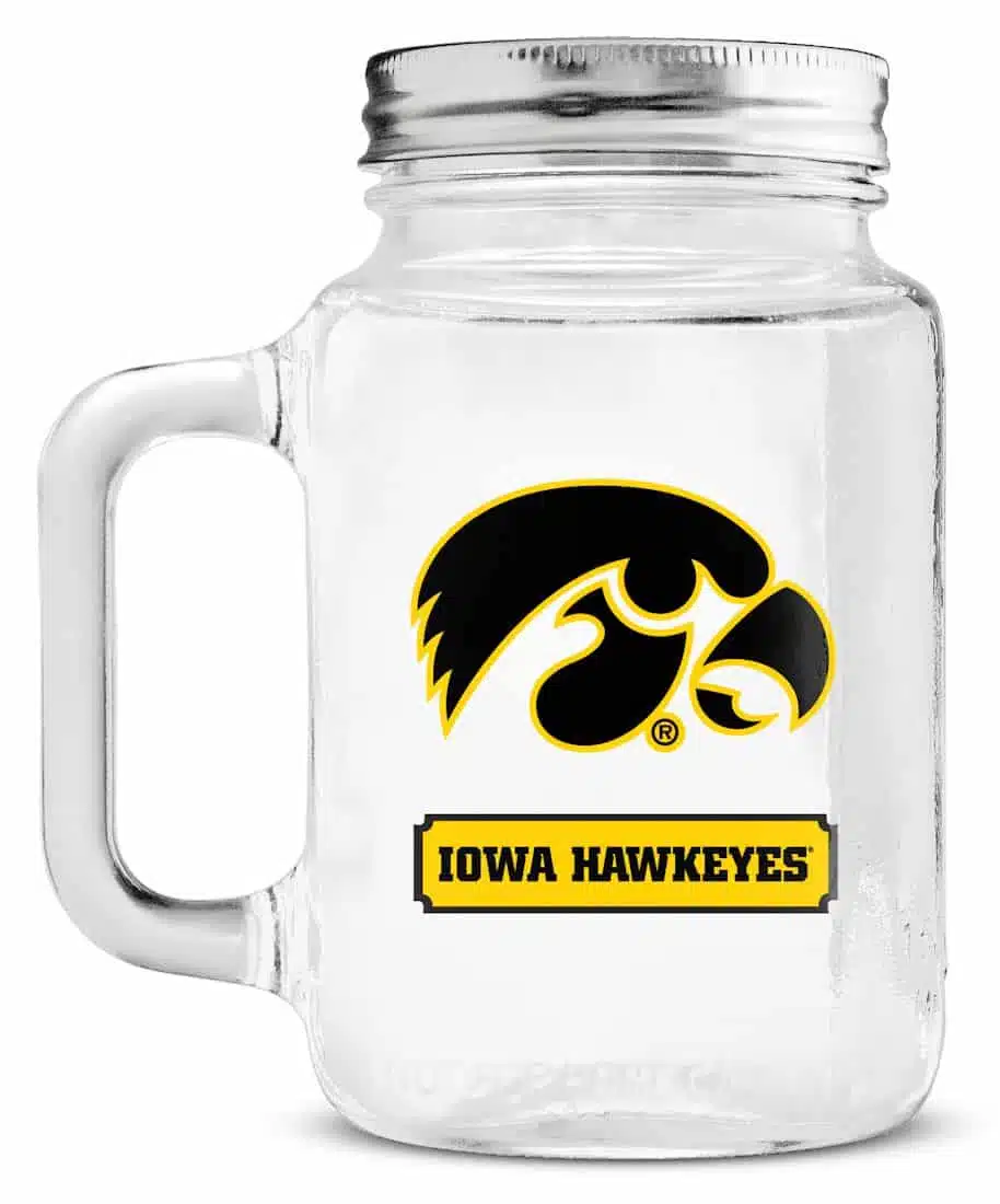 Iowa Hawkeyes Mason Jar Glass With Lid