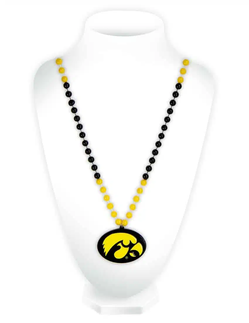 Iowa Hawkeyes Mardi Gras Beads with Medallion