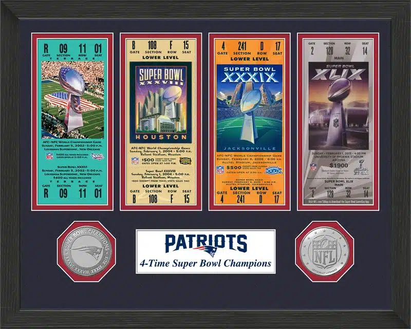 New England Patriots Super Bowl Ticket Collection Plaque