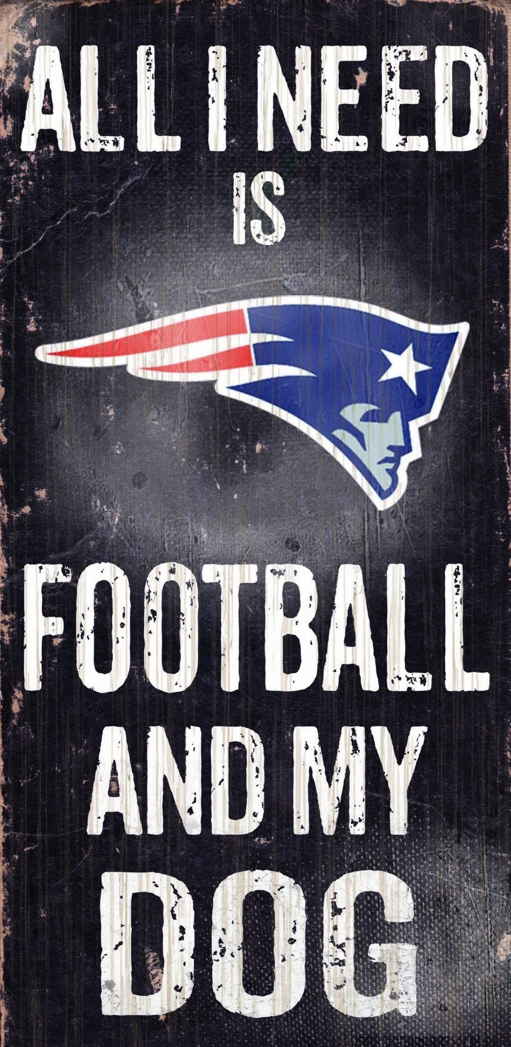 New England Patriots Wood Sign - Football and Dog 6"x12"