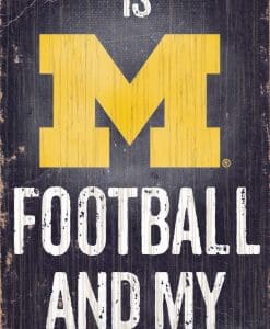 Michigan Wolverines Wood Sign - Football and Dog 6"x12"