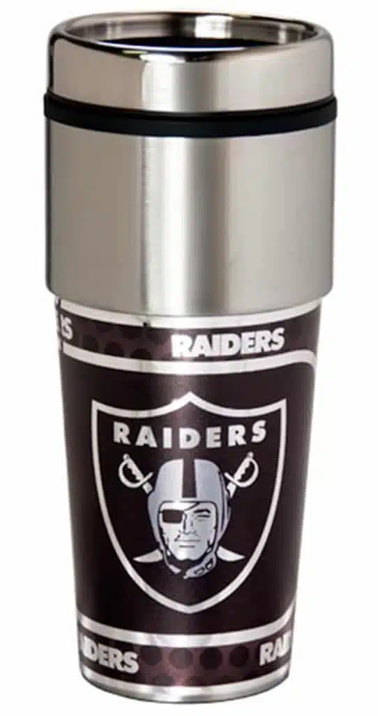 Oakland Raiders 16 ounce Travel Tumbler with Metallic Graphics