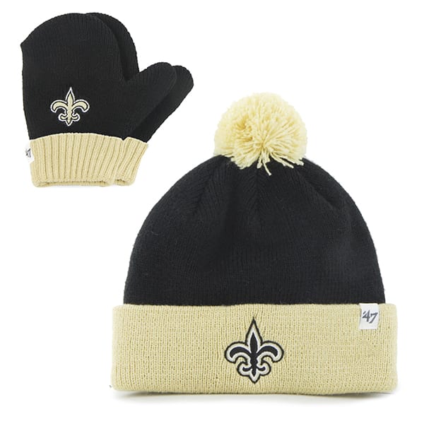 New Orleans Saints INFANT / TODDLER 47 Brand Black Bam Bam Set Cuff Knit Hat