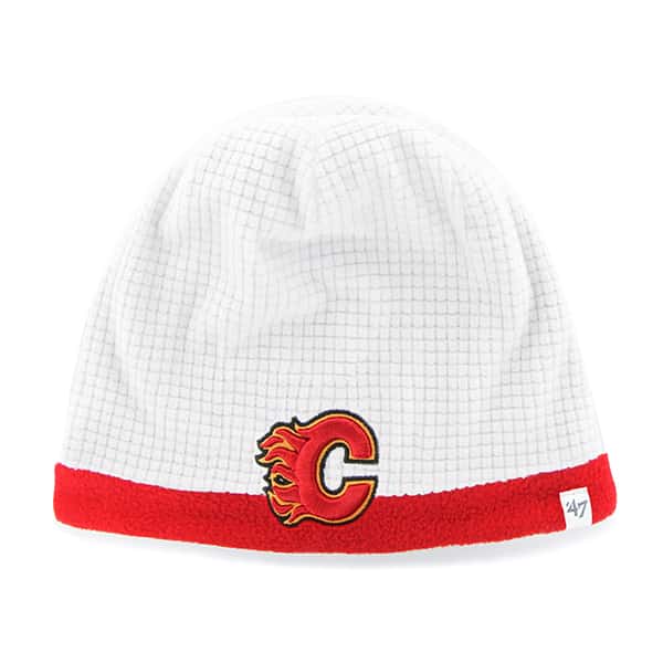 Calgary Flames Grid Fleece Beanie White 47 Brand YOUTH Hat