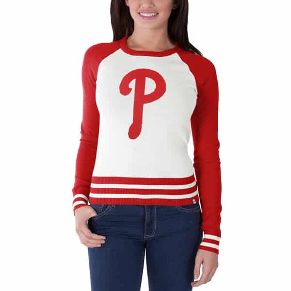 Philadelphia Phillies Women's 47 Brand Red White Passblock Sweater