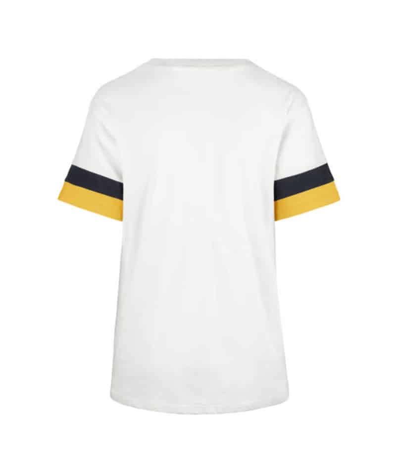 Michigan Wolverines Women's 47 Brand Sandstone White Frankie Striped T-Shirt Tee - Image 2