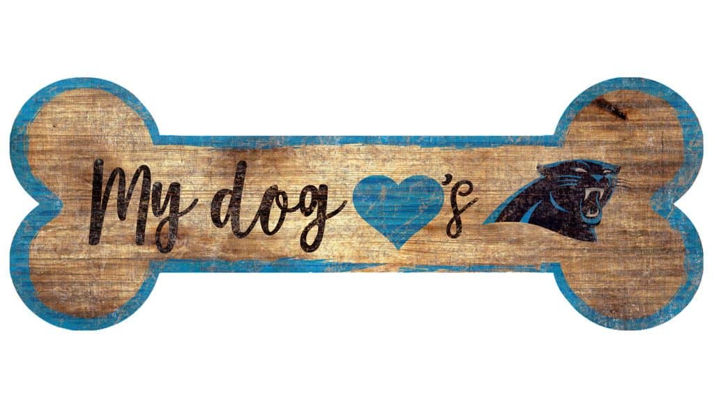 My Dog Loves Carolina Panthers 6"x12" Wood Bone Sign
