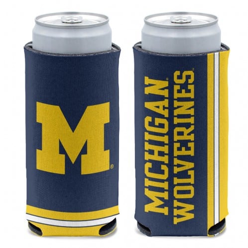 Michigan Wolverines 12 oz Blue Slim Can Koozie Holder