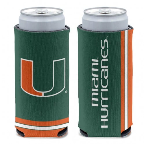 Miami Hurricanes 12 oz Green Slim Can Koozie Holder