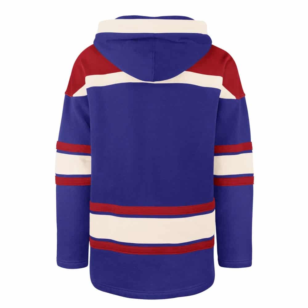 New York Rangers Men's 47 Brand Blue Pullover Jersey Hoodie - Image 2