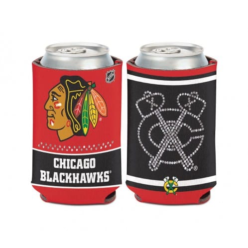 Chicago Blackhawks 12 oz Bling Red Black Can Koozie Holder