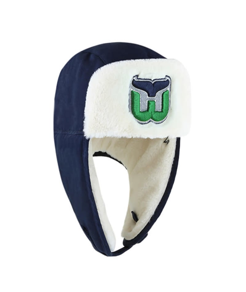 Hartford Whalers 47 Brand Vintage Navy Trapper Knit Winter Hat - Image 5