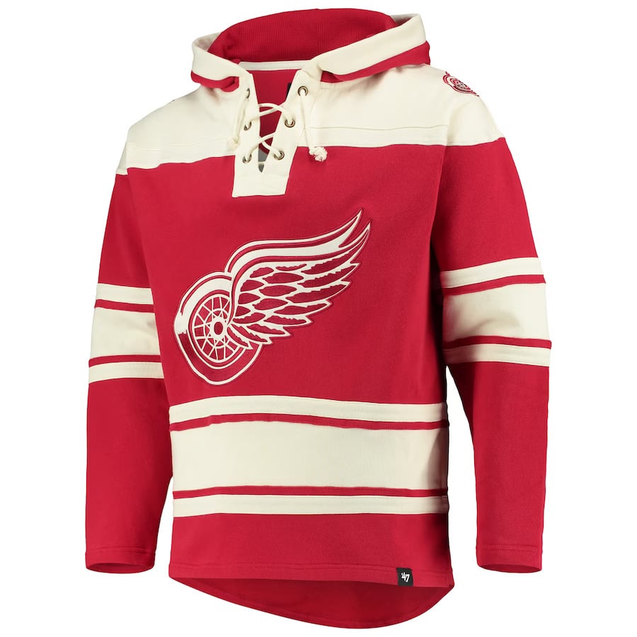 Detroit Red Wings Men's 47 Brand Vintage Red Pullover Jersey Hoodie - Image 4