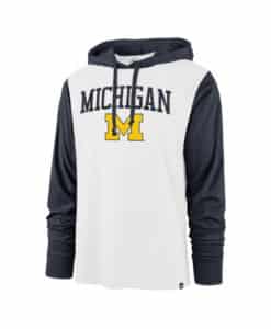 Michigan Wolverines Men's 47 Brand White Club Hoodie Pullover Long Sleeve Tee