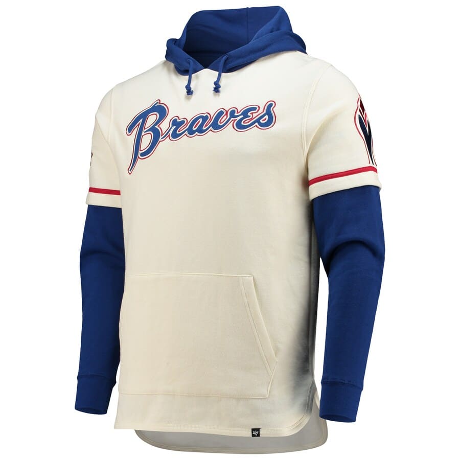 Atlanta Braves Men's 47 Brand Cooperstown Cream Shortstop Pullover Hoodie - Image 3