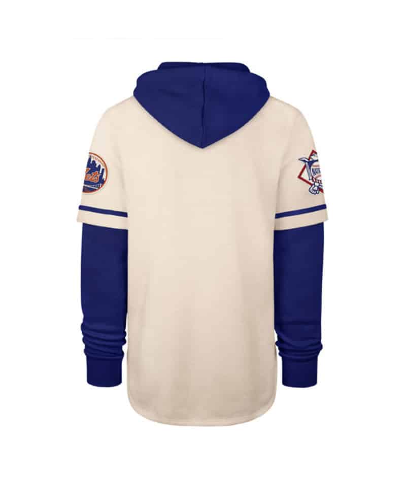 New York Mets Men's 47 Brand Cooperstown Cream Shortstop Pullover Hoodie - Image 2