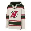 New Jersey Devils Men's 47 Brand Vintage Oatmeal Pullover Jersey Hoodie - Image 3