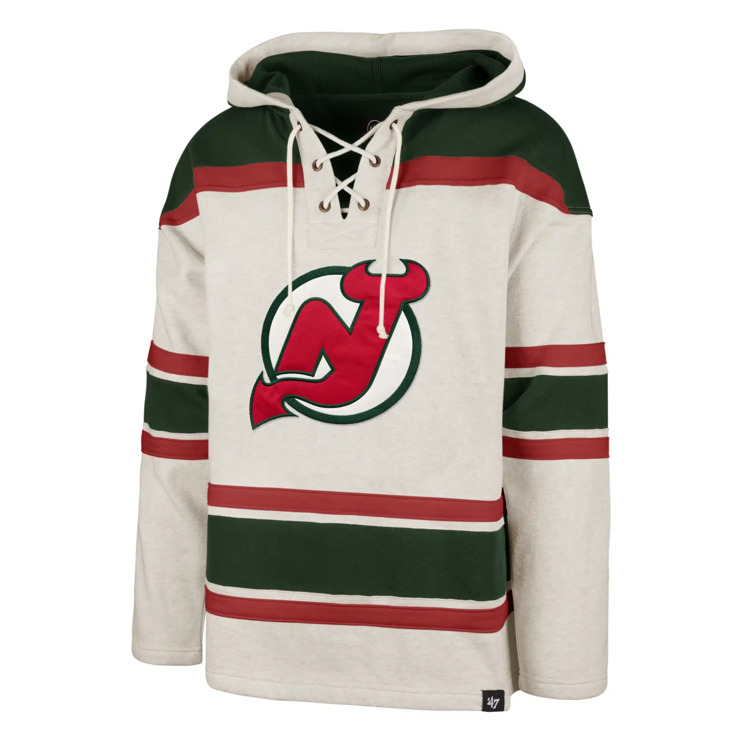 New Jersey Devils Men's 47 Brand Vintage Oatmeal Pullover Jersey Hoodie - Image 3