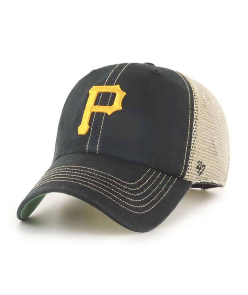 Pittsburgh Pirates 47 Brand Black Trawler Khaki Mesh Clean Up Snapback Hat