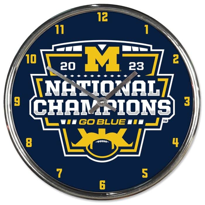 Michigan Wolverines 2023 National Champions Round Chrome Wall Clock